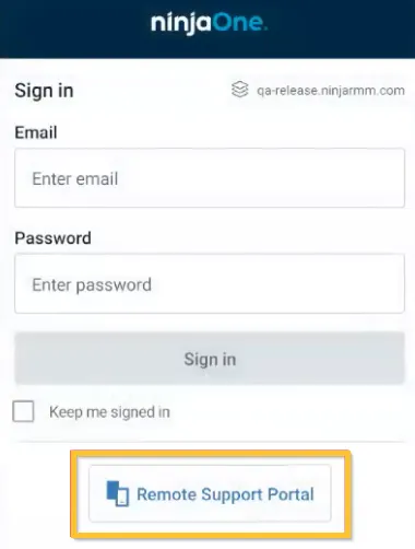 Markierte Schaltfläche Remote Support Portal in NinjaOne Assist